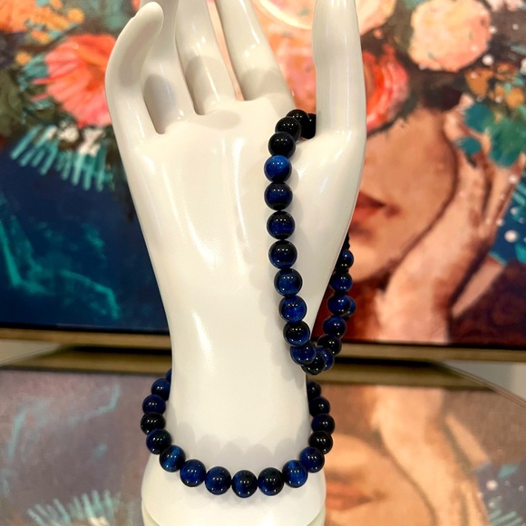 Handmade genuine gemstone bracelet. This Blue Tiger’s Eye bracelet is adjustable - Picture 7 of 10